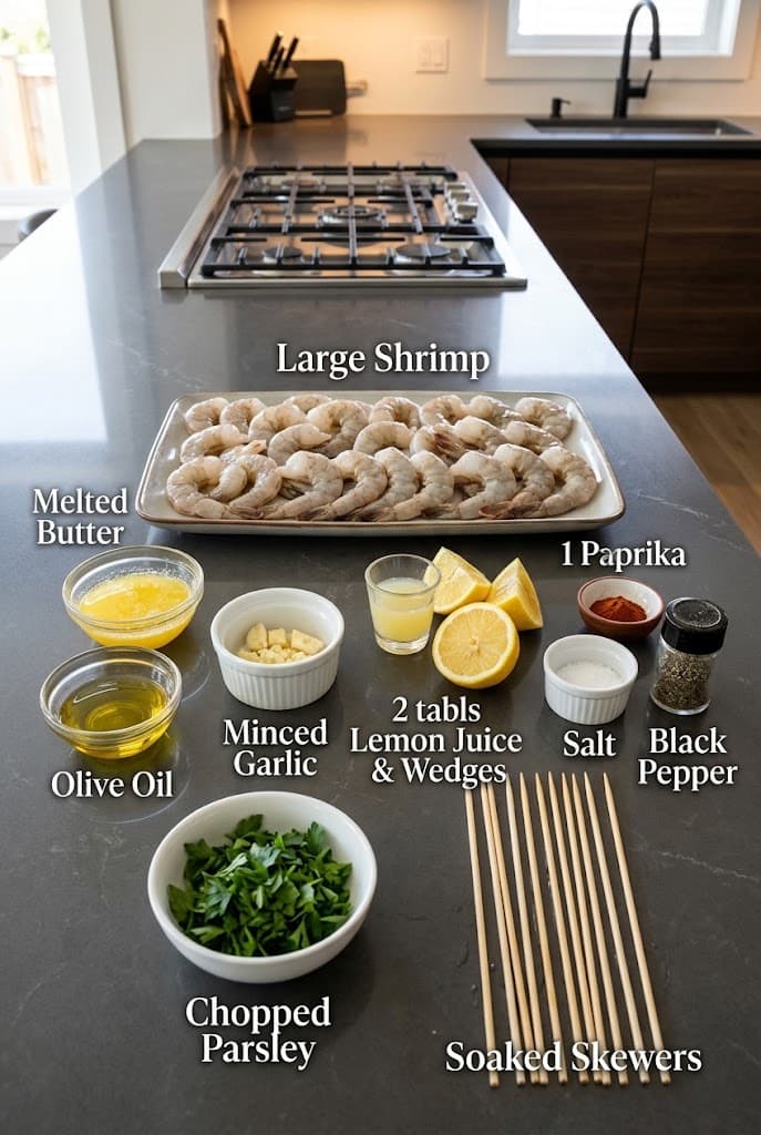 top-down-view-of-raw-shrimp-marinating-ingredients-peeled-and-deveined-shrimp-garlic-butter-olive-oil-lemon-paprika-parsley-and-wooden-skewers-on-a-modern-polished-counter