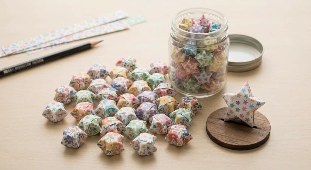 diy-lucky-stars-paper-folding-origami-with-patterned-paper-and-glass-jar