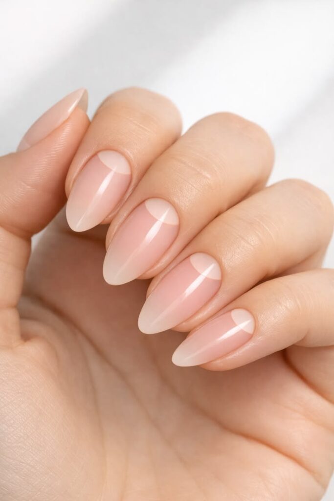 negative-space-half-moon-nude-almond-nails-simple-nail-ideas