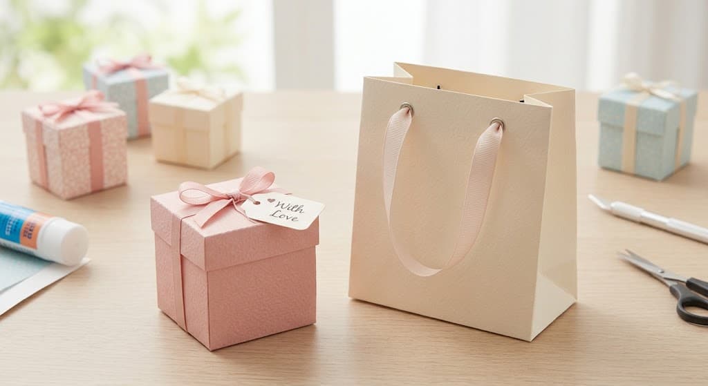handmade-paper-gift-bag-with-ribbon-handles-and-matching-pink-paper-gift-box-with-bow