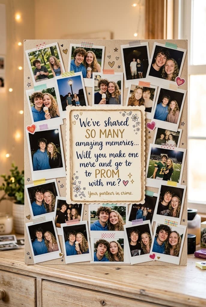 photo-collage-promposal-board-with-handwritten-card-and-fairy-lights