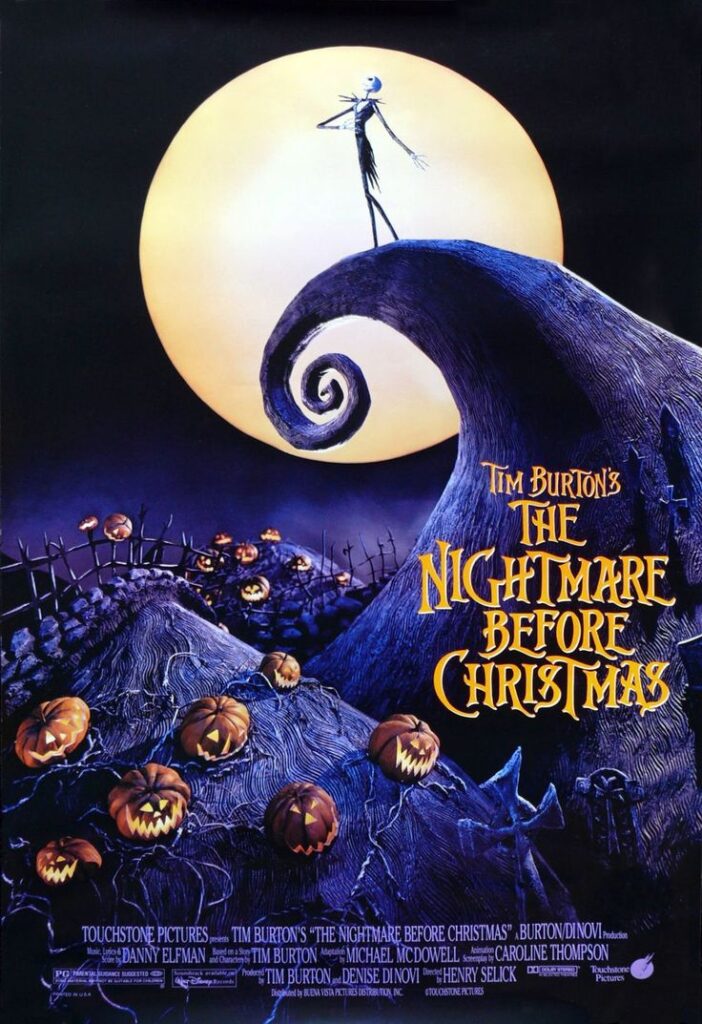 movie-poster-for-the-nightmare-before-christmas-showing-jack-skellington-silhouetted-on-a-curled-hilltop-against-a-full-moon-above-a-pumpkin-patch
