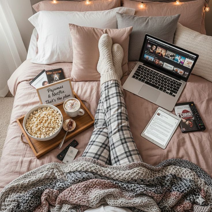 cozy-bed-movie-day-setup-with-a-bowl-of-popcorn-a-laptop-streaming-movies-and-a-knit-blanket