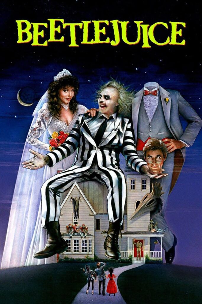 beetlejuice-1988-movie-poster-featuring-michael-keaton-geena-davis-and-alec-baldwin-Halloween-movies-to-watch