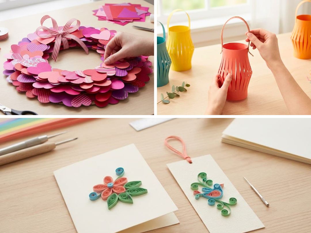 easy-crafts-to-do-at-home-with-paper-collage-featuring-heart-wreath-paper-lanterns-and-quilled-cards