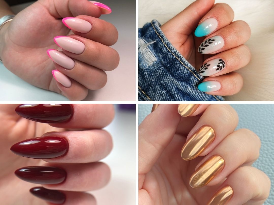 simple-nail-art-ideas-collage-neon-french-leaf-accent-crimson-red-gold-chrome-simple-nail-ideas.