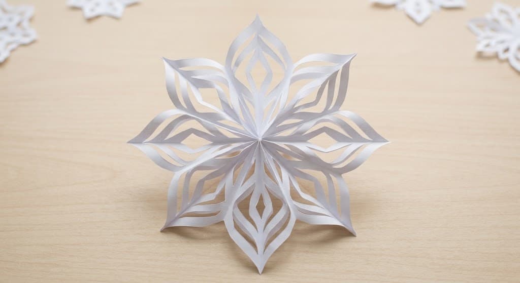 intricate-handmade-white-paper-snowflake-craft-displayed-on-a-wooden-surface