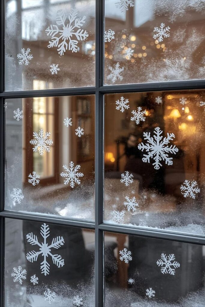 white-paper-cutout-snowflakes-attached-to-glass-window-panes-creating-a-cozy-winter-decor-look-christmas-living-room-decor-ideas